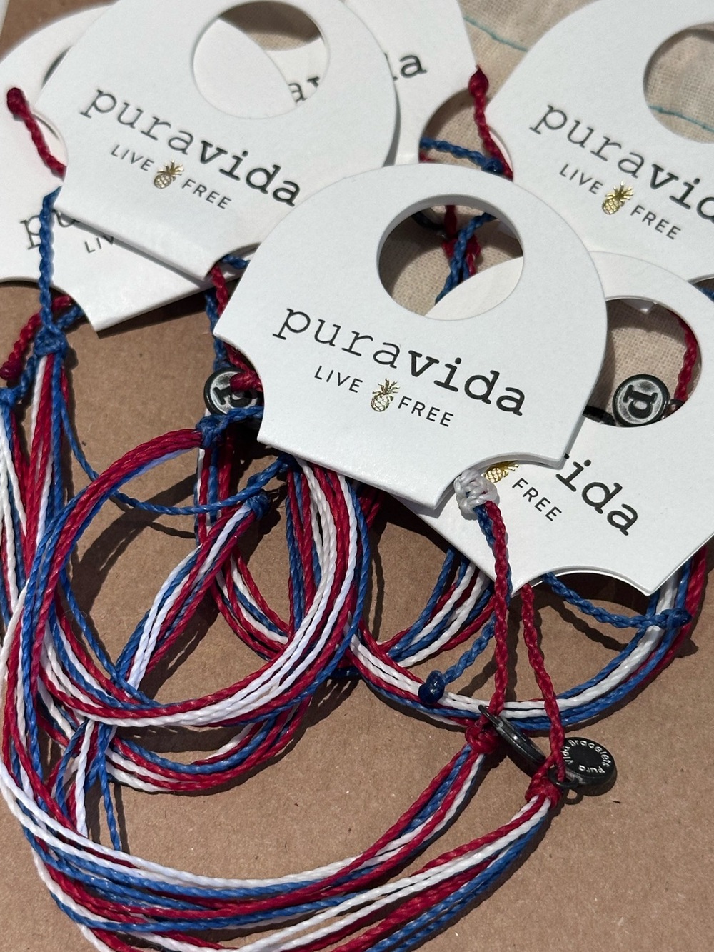 6 PURA VIDA Custom Made Red, White & Blue Bracelets! Can't be found online! NEW